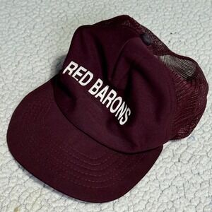 Vintage New Era Red Barons Trucker Hat Maroon Snapback Mesh Cap Small Med USA
